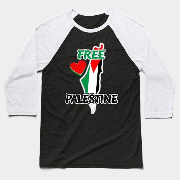 Free Palestine - Map and Watermelon Logo Baseball T-Shirt by BluedarkArt